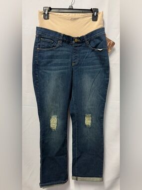 Tummy Trimmer Denim Dark Blue Distressed Cropped Jeans